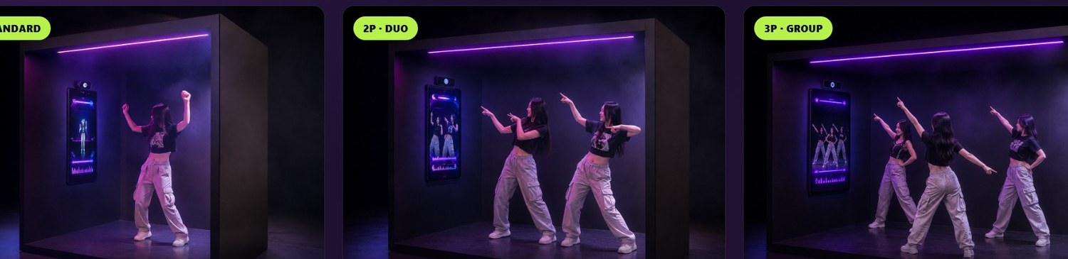 Loopit booths in use by one, two, and three dancers